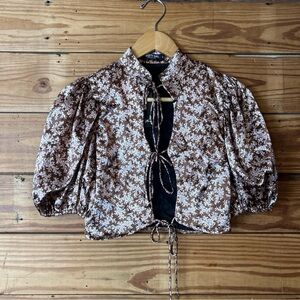 Nasty Gal Brown Floral Tie-Front Top
